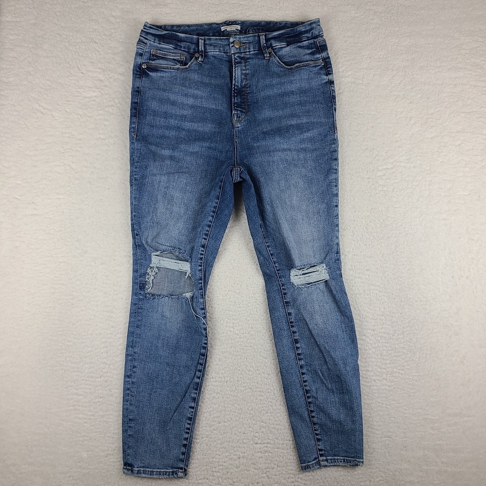 Good American Jeans Womens 18 Blue Skinny‎ Jegging Distress Medium Wash Denim